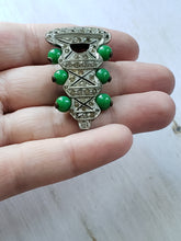 Load image into Gallery viewer, Vintage Edwardian Art Deco Dress Clip, Antique Clip Brooch, Jade Beads, Silvertone, Paste Stones, Vintage Jewelry,