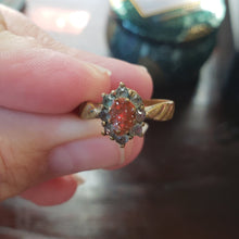 Load image into Gallery viewer, Mid Century Costume Multi Stone ring - 1940s 1950s 1960s orange paste stone clear paste rhinestones gold plate brass