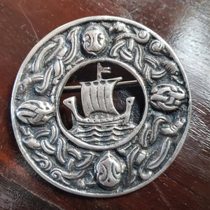 Mid Century Sterling Silver 925 Scottish Disc Shield Brooch - estate silver jewelry, antique 925 brooch, scottish, glasgow, celtic