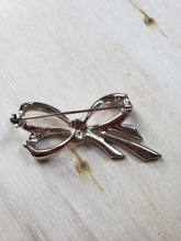 Load image into Gallery viewer, Estate 1960s Rhinestone and Silver Tone Bow Brooch, Mid Century Brooch, Vintage Pin, Estate Finds, Vintage Jewelry
