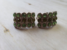 Load image into Gallery viewer, Vintage 1960s 1970s Mint and Peridot Green Rhinestone Clip Back Earrings: vintage costume jewelry, vintage rhinestone earrings