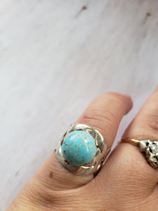 Vintage Taxco Mexico Sterling Silver 925 and Larimar Ring, estate silver, vintage silver jewelry, boho, estate silver ring, 1950s