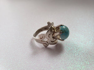 Vintage Taxco Mexico Sterling Silver 925 and Larimar Ring, estate silver, vintage silver jewelry, boho, estate silver ring, 1950s