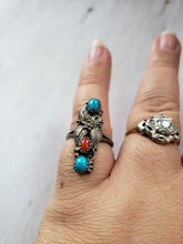 Load image into Gallery viewer, Vintage Navajo Sterling Silver 925 ,Turquoise and Coral Ring, estate silver, vintage silver jewelry, boho, estate silver ring, 1960s