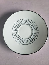 Load image into Gallery viewer, Vintage White and Silver Greek Key 1960s Tea Cup and Saucer, Bavaria, 1960s, Porcelain, QC, Mid Century Cup and Saucer