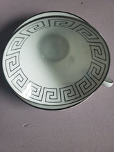 Load image into Gallery viewer, Vintage White and Silver Greek Key 1960s Tea Cup and Saucer, Bavaria, 1960s, Porcelain, QC, Mid Century Cup and Saucer