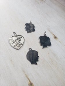 Vintage Sterling Silver 925 Silhouette Charms, Girl Profile, Boy Profile, Grandma We Love You Charm, Gift From Grandchildren