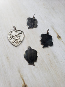 Vintage Sterling Silver 925 Silhouette Charms, Girl Profile, Boy Profile, Grandma We Love You Charm, Gift From Grandchildren
