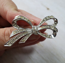Load image into Gallery viewer, Estate 1960s Rhinestone and Silver Tone Bow Brooch, Mid Century Brooch, Vintage Pin, Estate Finds, Vintage Jewelry