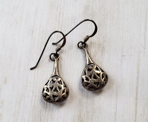 Vintage Sterling Silver 925 drop earrings - handmade silver, estate silver earrings, delicate, openwork, boho, hippie, teardrops