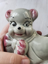 Load image into Gallery viewer, Vintage Mid Century 1940s 1950s Ceramic Planter - Grey Bear or Dog With Bow Tie, Anthropomorphic, Japanese China, Kitschy, 1950s Kitchen