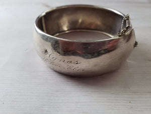 Estate Sterling Silver 925 Wide Cuff Bangle Bracelet, 1940s, Birks, Fine Silver, Wide Bracelet, Vintage Bangle, Engraved