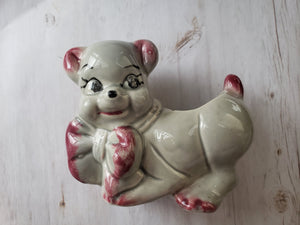 Vintage Mid Century 1940s 1950s Ceramic Planter - Grey Bear or Dog With Bow Tie, Anthropomorphic, Japanese China, Kitschy, 1950s Kitchen