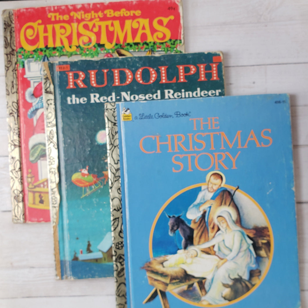 Vintage Christmas Little Golden Books - Rudolph The Red-Nosed Reindeer, The Christmas Story, The Night Before Christmas 1970s