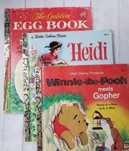 Vintage Little Golden Books - Heidi, Winnie The Pooh Meets Gopher, The Golden Egg Book, Easter book,vintage kids, 1970s, 1980s, picture book