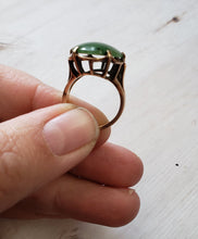 Load image into Gallery viewer, Estate 1950s 1960s Gold and Jade 10K Yellow Gold and Large Green Jade Cabochon Statement Ring, Big Look, Large Ring, 1950s Jewelry