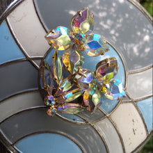 Load image into Gallery viewer, Large 1950s AB aurora borealis Rhinestone Crystal Flower Bouquet Brooch - Estate Jewelry, Mad Men, 1950s