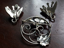 Load image into Gallery viewer, Sterling by Jewelart - 1930s 1940s Sterling Silver Brooch and Earring set - Art Deco Lilies Lily