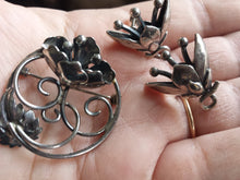 Load image into Gallery viewer, Sterling by Jewelart - 1930s 1940s Sterling Silver Brooch and Earring set - Art Deco Lilies Lily